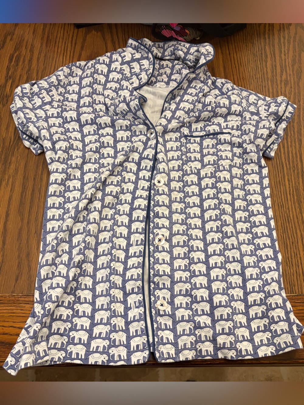 Roller Rabbit Blue Elephant Print Short Sleeve Top